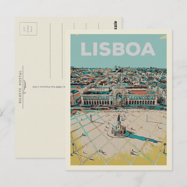 Cartão Postal Praça do Comercio Ilustração, Lisboa (Frente/Verso)