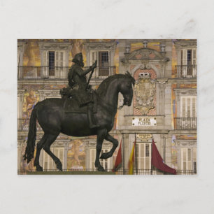 Cartão Postal Praça Mayor com estátua de Filipe III, Madrid,
