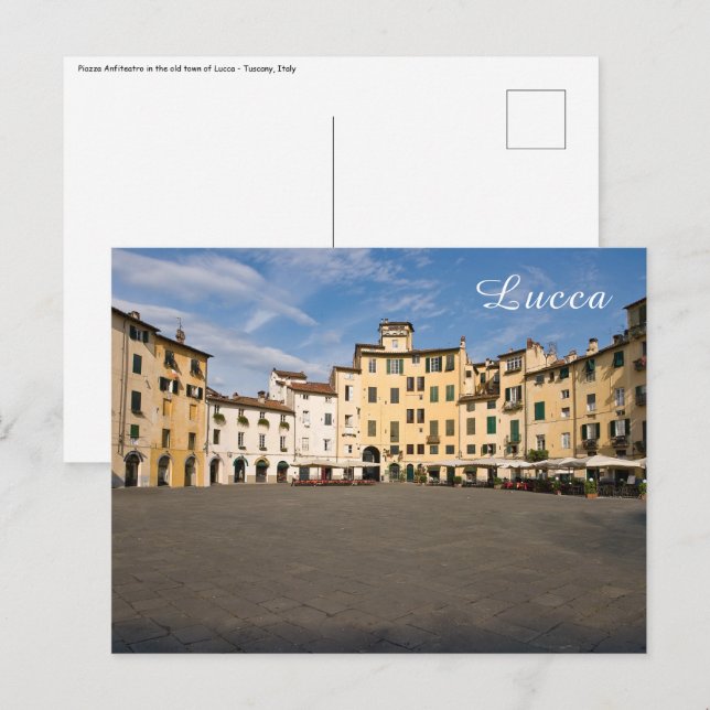 Cartão Postal Praça Piazza Anfiteatro em Lucca - Toscana, Itália (Frente/Verso)
