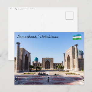 Cartão Postal Praça Registan ao pôr do sol - Samarcanda, Uzbequi