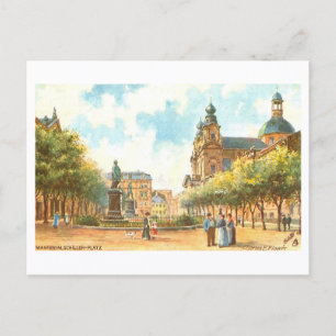 Cartão Postal Praça Schiller Vintage em Mannheim, Alemanha