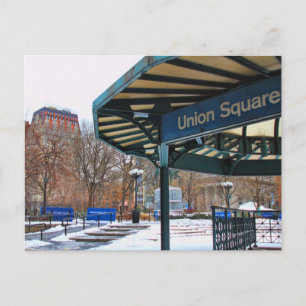 Cartão Postal Praça Union Square de Nova York sob neve no invern