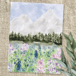 Cartão Postal Prado de Flores Roxas Azuis em Aquarela na Montanh