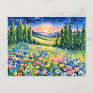 Cartão Postal Prado de Flores Silvestres sob as Estrelas ao Aman