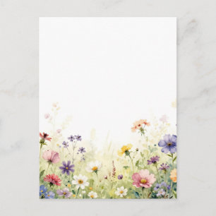 Cartão Postal Prado Floral Pastel de Flor Silvestre em Aquarela