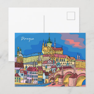 Cartão Postal Praga Castle Charles Bridge Viagem checo