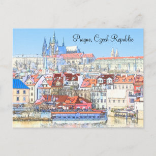 Cartão Postal Praga na placa de Posto Pastel