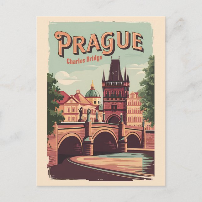 Cartão Postal Praga República Checa Viagem Art Vintage (Frente)