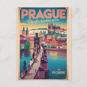 Cartão Postal Praga República Tcheca Paisagem Urbana Retro Viage