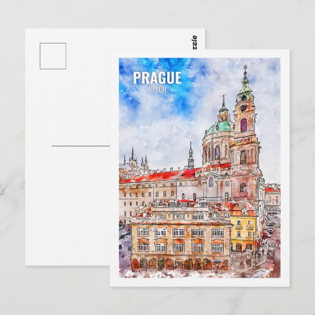 Cartão Postal Praga Tcheca Famosa Viagem Aquarela (Frente/Verso)