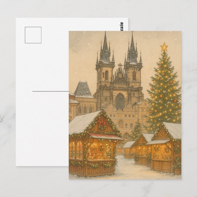 Cartão Postal Prague Christmas Holiday Art Postcard – Winter  (Frente/Verso)