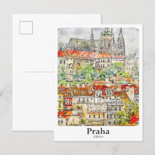 Cartão Postal Praha Viagem de Arte Checa Desenhado