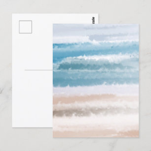 Cartão Postal Praia Arenosa Ondas do Oceano Abstrato Aquarela
