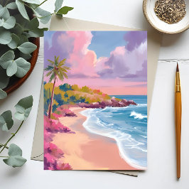 Cartão Postal Praia Blush | Pintura do Oceano Rosa