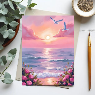 Cartão Postal Praia Corada   Oceano Rosa Pôr do Sol Costeiro Aqu