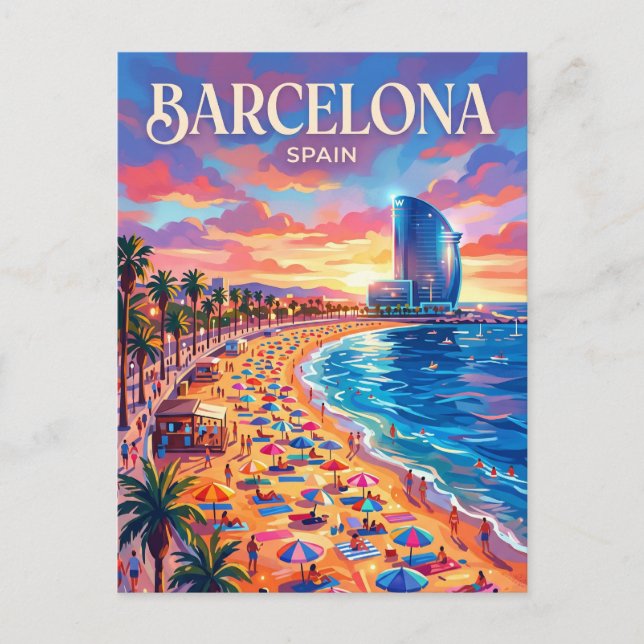 Cartão Postal Praia da Barceloneta Espanha (Frente)
