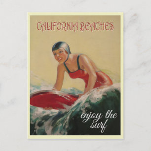 Cartão Postal Praia da Califórnia Viagem Vintage Surfista