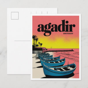 Cartão Postal Praia da cidade vintage Agadir Marrocos viagem lem