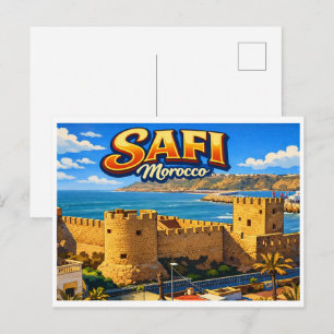Cartão Postal Praia da cidade vintage Safi Marrocos lembranças d