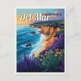 Cartão Postal Praia da Vintage da Del Mar California - San Diego
