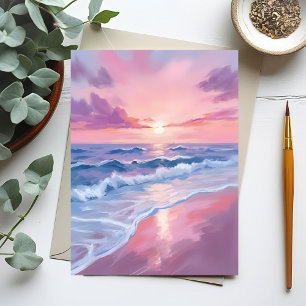 Cartão Postal Praia de Algodão Doce Pintura de Ondas do Oceano