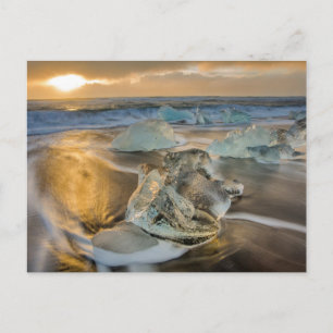 Cartão Postal Praia de Areia Preta Jokulsarlon Sul da Islândia