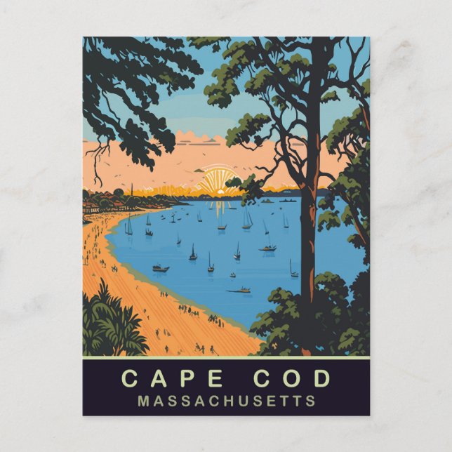 Cartão Postal Praia de Cape Cod, Massachusetts, Viagem Antiga (Frente)