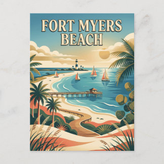 Cartão Postal Praia de Fort Myers Flórida Costa do Golfo Cartaz