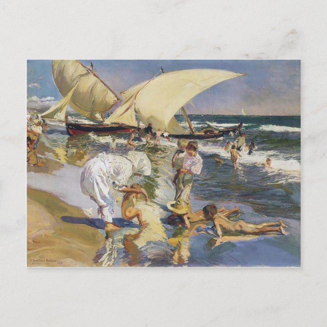 Cartão Postal Praia de Joaquín Sorolla- Valência na luz da manhã (Frente)