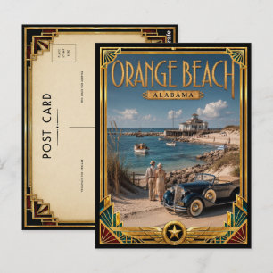 Cartão Postal Praia de Orange Beach Alabama Arte Deco Vintage Er