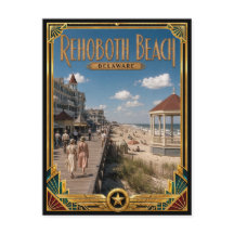 Praia de Rehoboth Delaware Arte Deco Vintage Doura