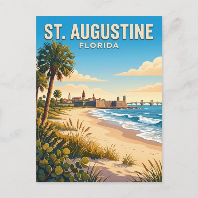 Cartão Postal Praia de St. Augustine Flórida (Frente)
