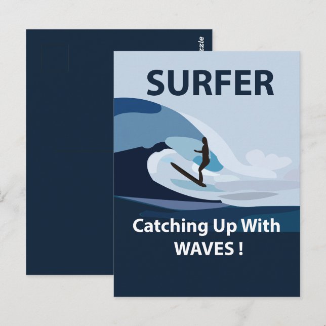 Cartão Postal Praia de Surfista Surfando  (Frente/Verso)