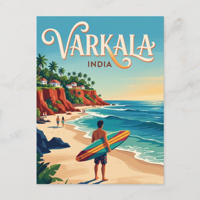 Cartão Postal Praia de Varkala Índia (Frente)
