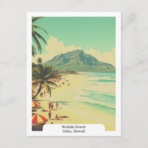 Cartão Postal Praia de Waikiki, Oahu, Havaí Viagem Retro
