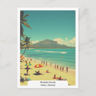 Cartão Postal Praia de Waikiki, Oahu, Havaí Viagem Vintage