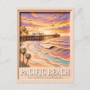 Cartão Postal Praia do Pacífico San Diego 3D Texturizado Viagem