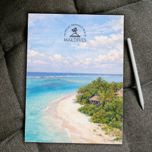 Cartão Postal Praia do Paraíso Tropical, Maldivas   Aquarela