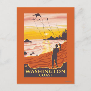 Cartão Postal Praia e Kites - Costa de Washington