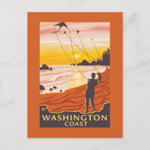 Cartão Postal Praia e Kites - Costa de Washington