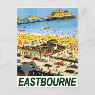 Cartão Postal praia Eastbourne, vista real, viagens vintage