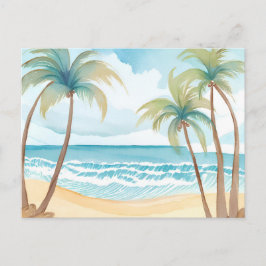 Cartão Postal Praia Havaiana | Árvore de Palmeira Aquarela Tropi