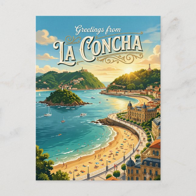Cartão Postal Praia La Concha Espanha (Frente)