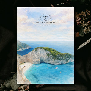 Cartão Postal Praia Navagio, Praia do Naufrágio, Grécia, Aquarel