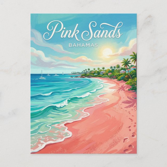 Cartão Postal Praia Pink Sands Bahamas (Frente)
