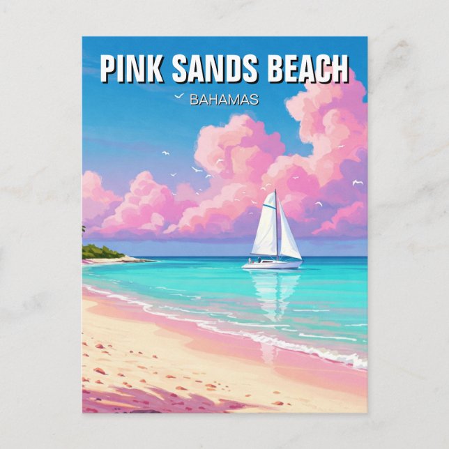 Cartão Postal Praia Pink Sands Bahamas Viagem (Frente)
