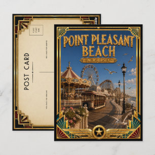 Cartão Postal Praia Point Pleasant Nova Jersey Arte Deco Vintage