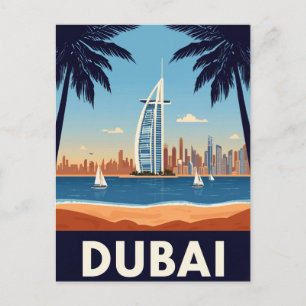 Cartão Postal Praia Retro do Burj Al Arab dos Emirados Árabes Un