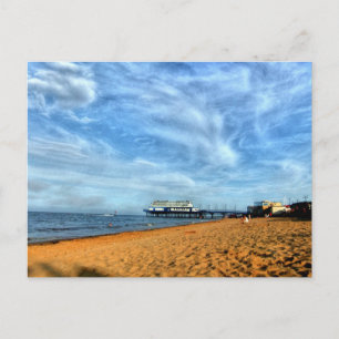 Cartão Postal Praia Serena e Brilhante Com Pier & Nuvens Mármore