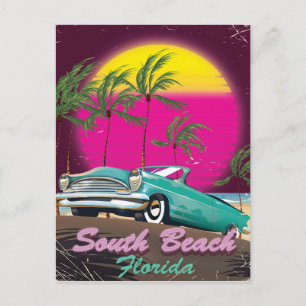 Cartão Postal Praia Sul da Flórida impressão de viagem vintage